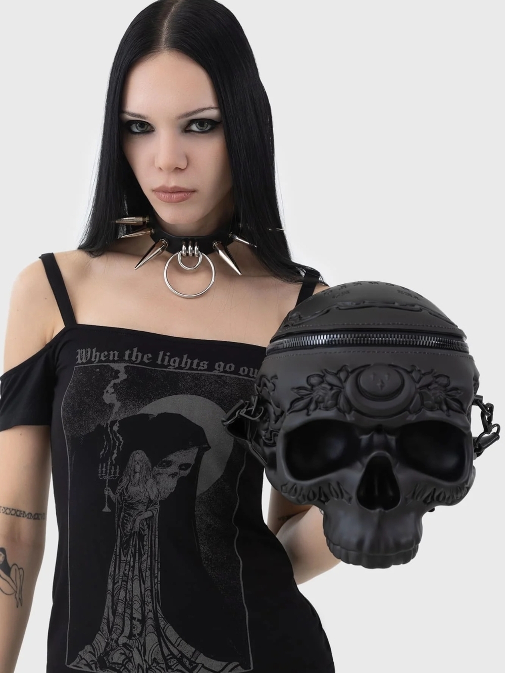 Killstar Black Skull Crossbody Bag with Pentagram Charm - Picture 4 of 6